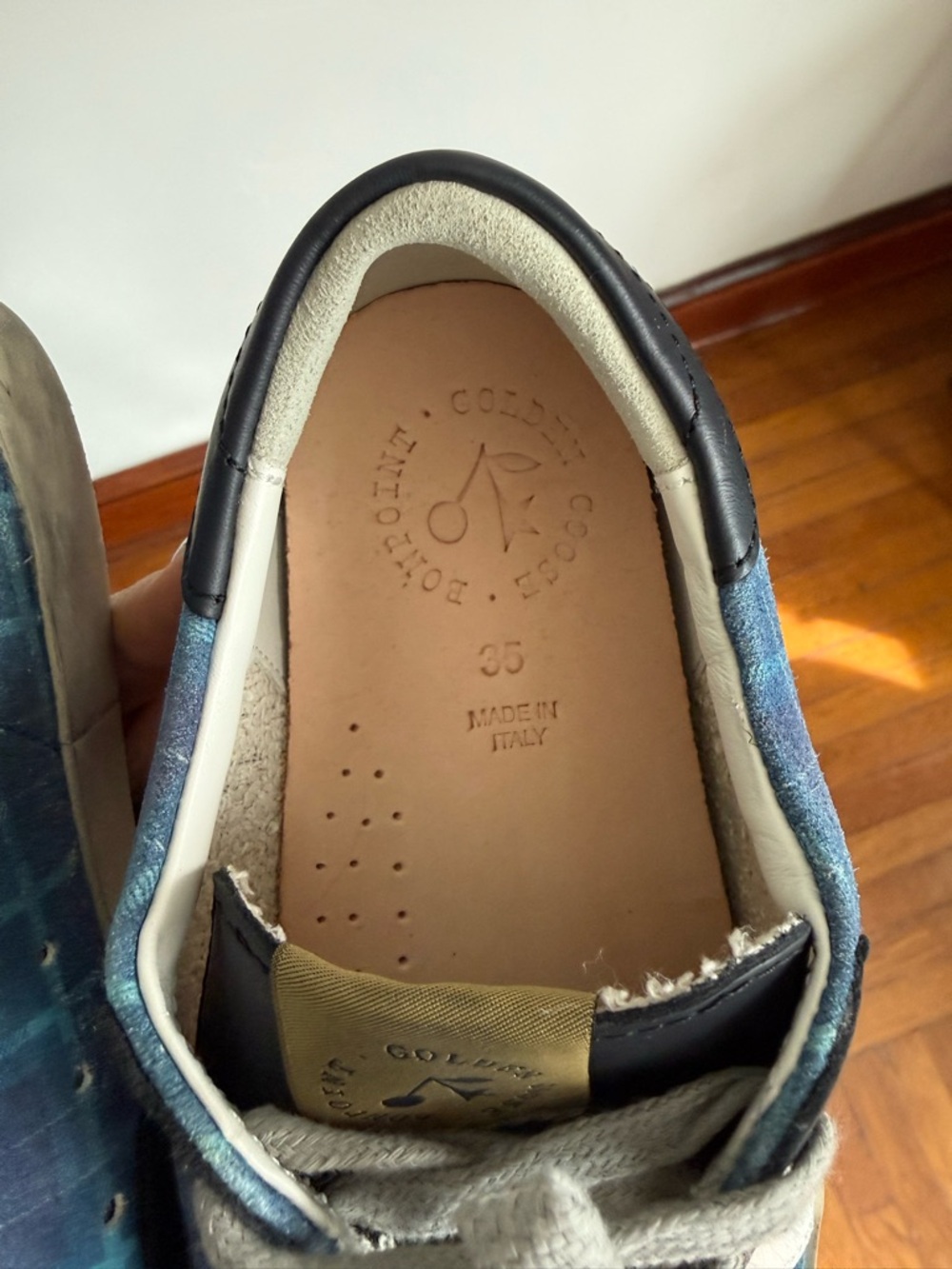 Golden Goose Ball Star Sneakers Blue Plaid Star Leather Italy Size 35 - Picture 2 of 9